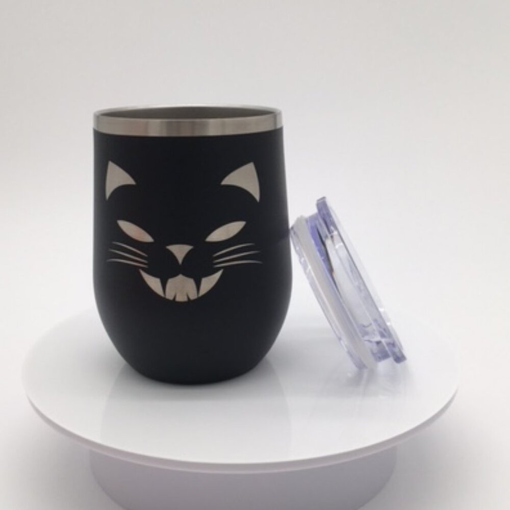 Polar Camel 12 oz. Customized Halloween Cat Stemless Wine Tumbler